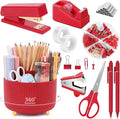 SKYDUE Red Office Supplies Set, Pencil Holder by SKYDUE