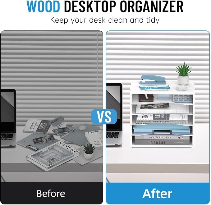 5-Tier Wood Desk Organizer, Paper Tray Organizer - Image 6