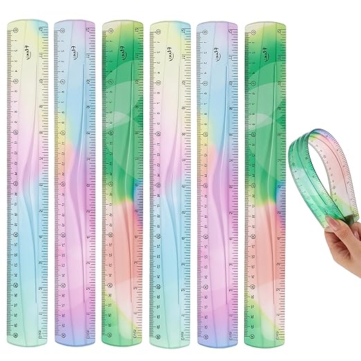 6 PCS 12 Inch Flexible Ruler, Soft Bendable Gradient Colored Rulers by WSICSE