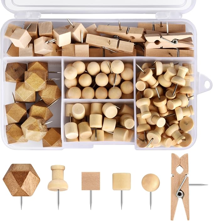 128Pcs Wood Push Pins, Thumb Tacks by Dorbetar