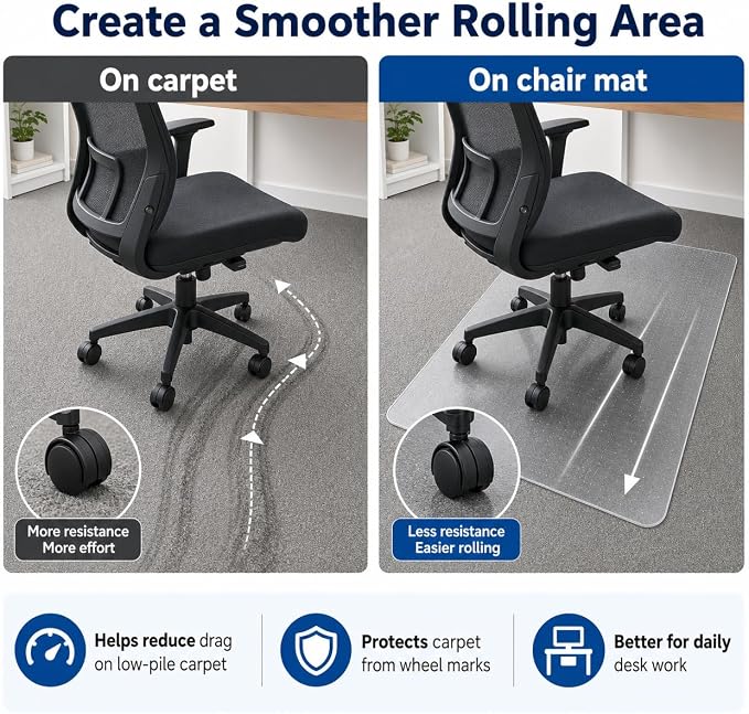 Office Chair Mat for Carpet: 36" x 48" Plastic Heavy Duty Computer Desk Mats - Image 5