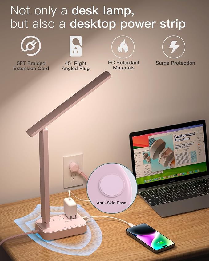 Addtam LED Desk Lamp, Power Strip - Image 5