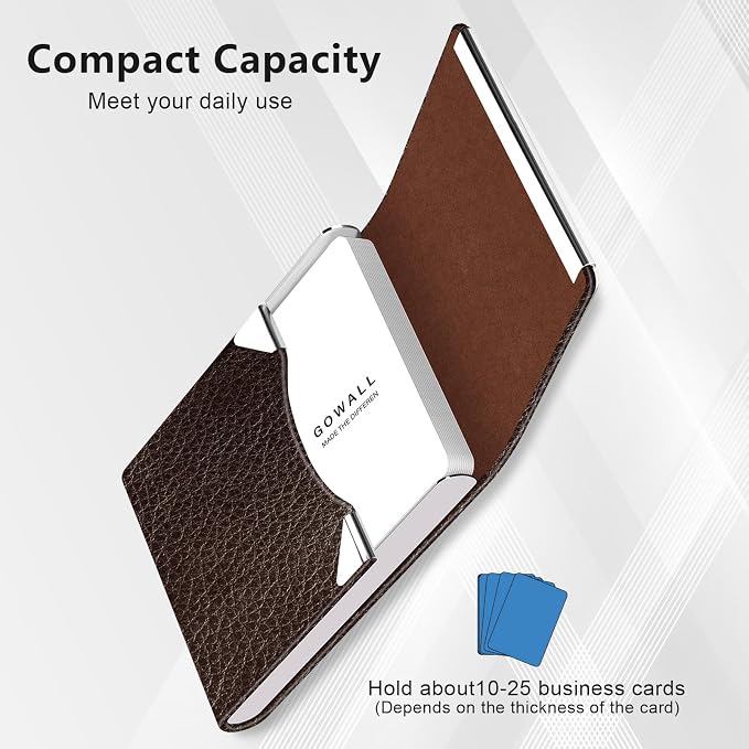Business Card Holder with Magnetic Closure, Slim Metal PU Business Card Case - Image 3