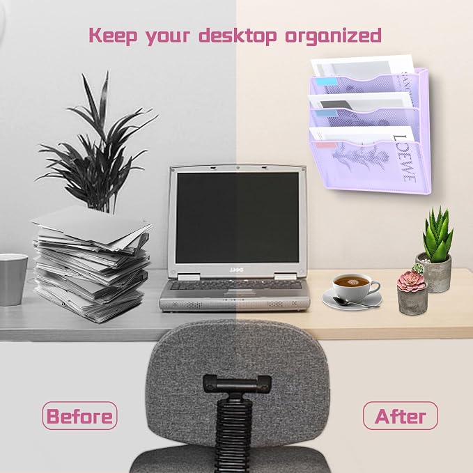 3 Pockets Mesh Wall File Holder Organizer Office Hanging File Folder Magazine - Image 6