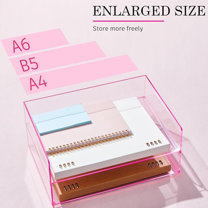 Harloon 4 Tier Paper Organizer Letter Tray Pink Acrylic Desk File Organizer - Image 4