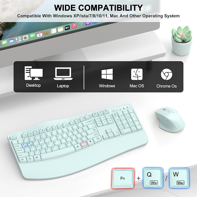 Wireless Keyboard and Mouse Combo, 2.4G Full Size Wave Keys Ergonomic Keyboard - Image 7