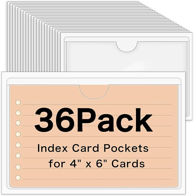 36 Pack Adhesive 4" x 6" Index Card Pockets by BESARME
