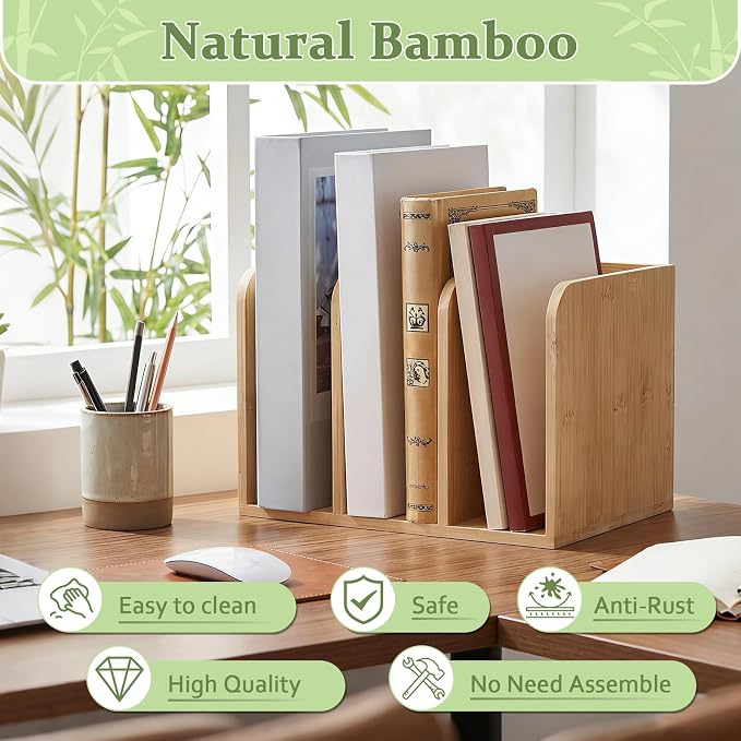 Novabright Bamboo Wooden File Magazine Holder Desk Organizer, 3 Vertical - Image 4