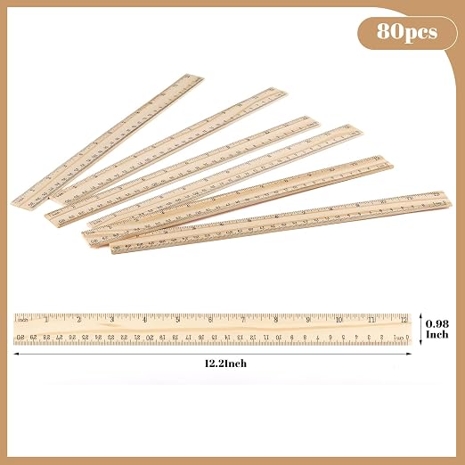 80 Pack Wooden Ruler 12 Inch, Rulers Bulk Wood Measuring Ruler - Image 2