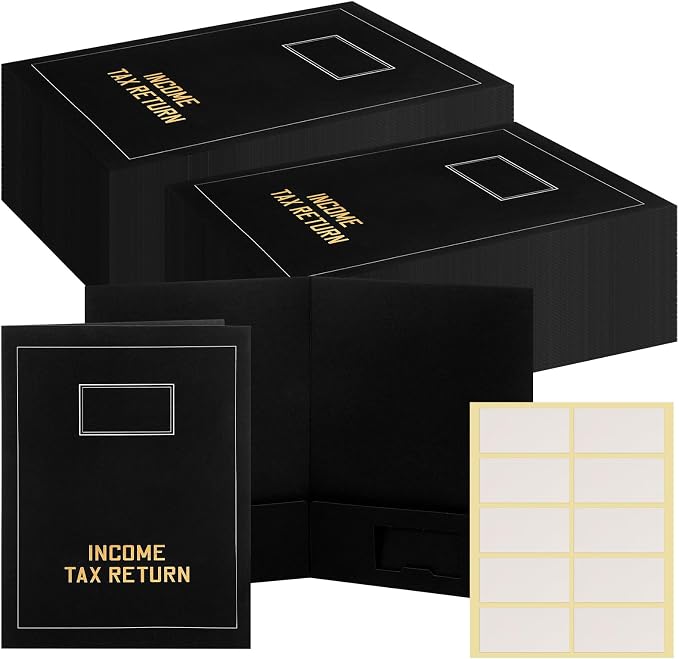 Kisston 50 Pcs Tax Return Folders Bulk 2 Pocket Gold Foil Stamped Income Tax by Kisston
