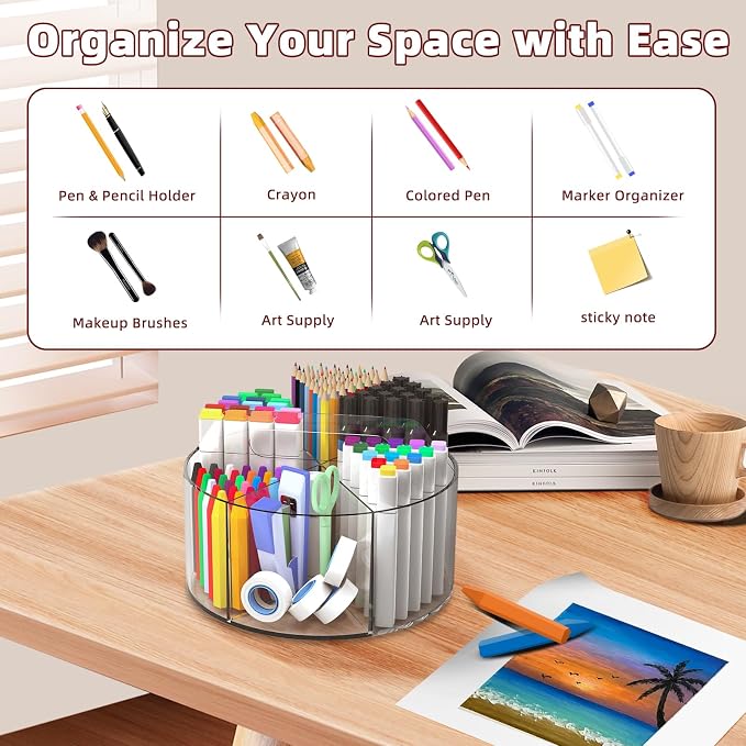 Absonic 500 PCS Acrylic Pencil Holder, 360 Rotating Clear Marker Organizer - Image 4
