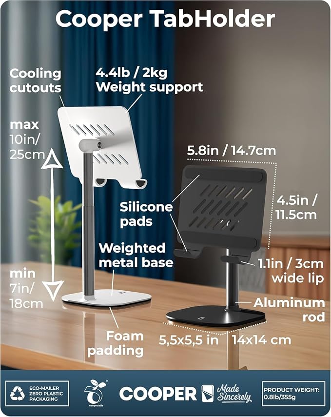 COOPER TabHolder, 7-10" Height Adjustable Tablet Stand, Premium iPad Stand - Image 8