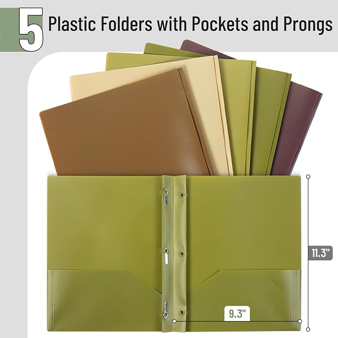 Mr. Pen- Plastic Folders with Pockets and Prongs, 5 Pack, Letter Size | Dark - Image 2