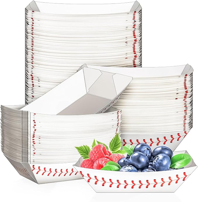 100 Pack 1/2Lb Paper Food Boat Trays, Baseball Birthday Decorations Baseball by MotBach