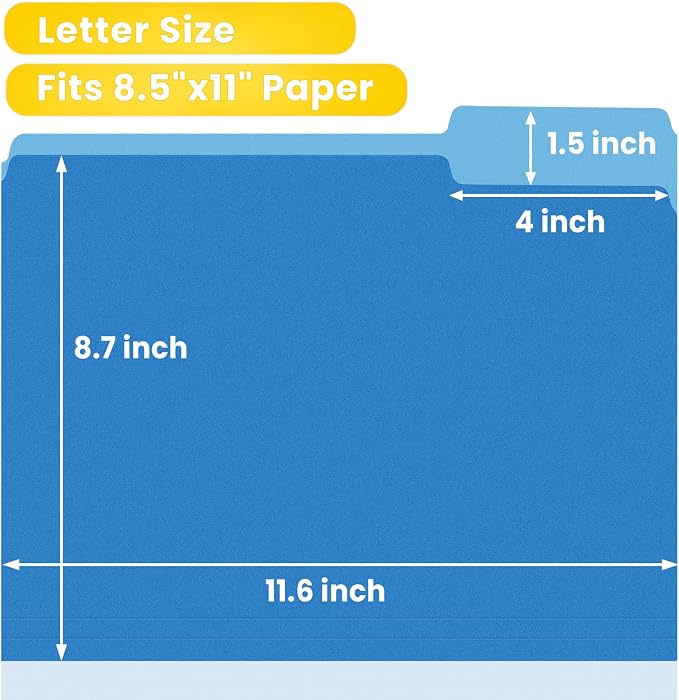 SUNEE File Folders Letter Size Blue, 100 Pack Manilla Folders 8.5 x 11 1/3-Cut - Image 4
