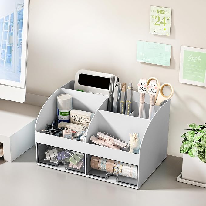 COMFYROOM Desk Organizer with 6 Compartments and 2 Drawers, Plastic Makeup - Image 3