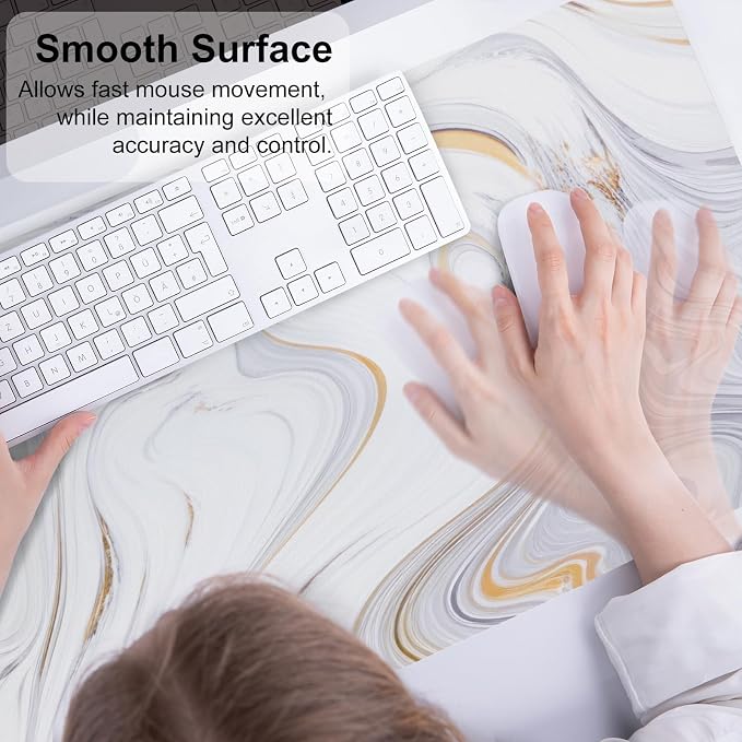 QIYI White Mouse Pad, Cute Marble Large Desk Mat, PU Leather Desk Protector - Image 4