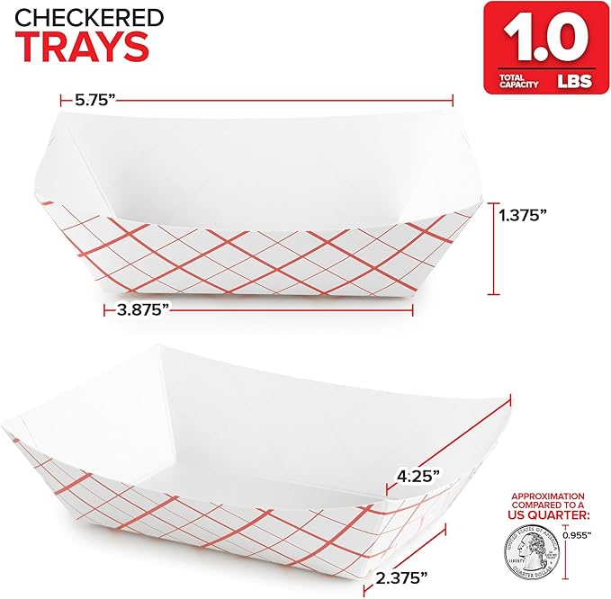Small Paper Food Boats – 1 lb Disposable Red & White Checkered Paper Trays - Image 3