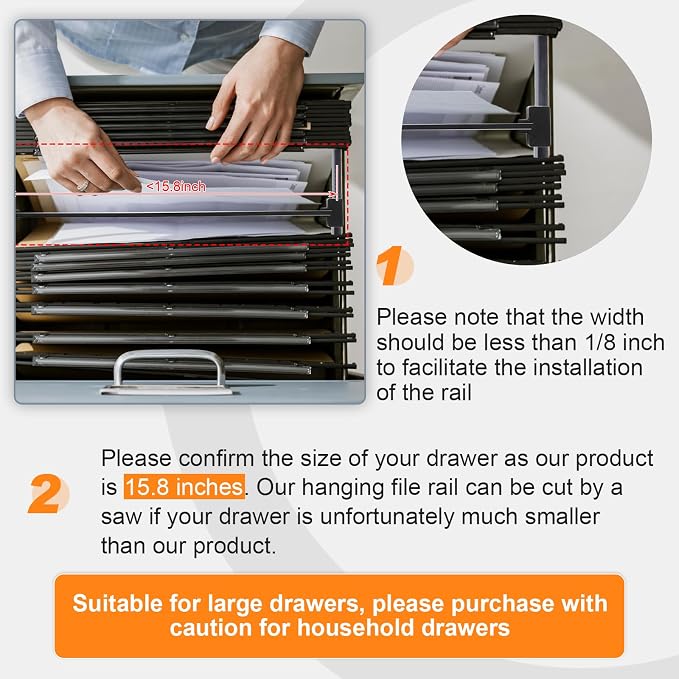 Epakh 12 Pcs PVC Adjustable File Cabinet Rails Set Include 8 Hanging File Rail - Image 3
