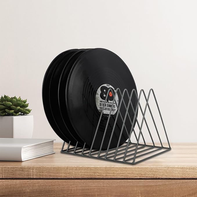 EASEPRES Vinyl Record Holder Storage, 9 Slot Metal Magazine Book Album Display - Image 5
