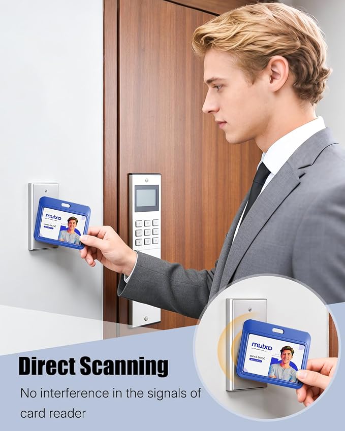 Uniclife 3 Pack Sliding ID Badge Holder Blue Horizontal Hard Plastic Case - Image 2