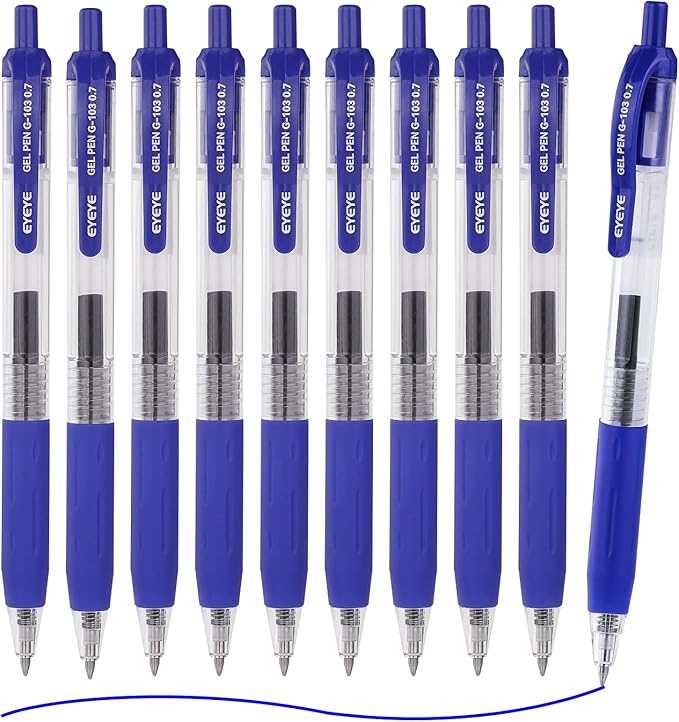 EYEYE G-103 Retractable Gel Blue Pens 0.7mm, 10 Pack Medium Point Ballpoint Pen by eyeye