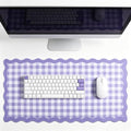 yuboo Scalloped Purple White Gingham Desk Mat, Grid Checkered Desktop Pad by yuboohomedecorations