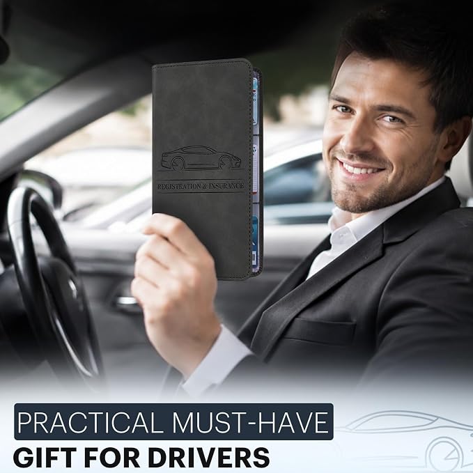 Car Registration and Insurance Card Holder, Magnetic Closure Leather Vehicle - Image 7