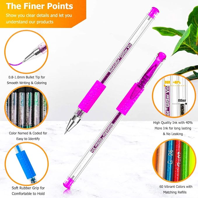 Soucolor Glitter Gel Pens for Adult Coloring Books, School Art Class Supplies - Image 3