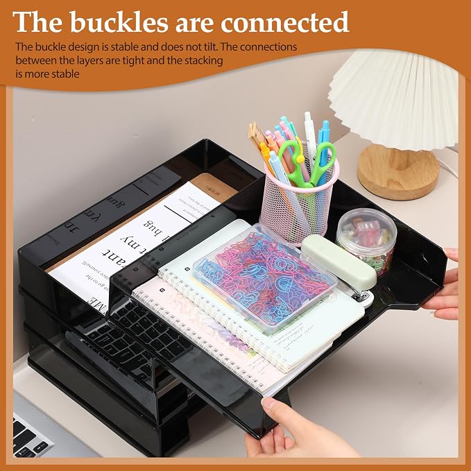 DoubleFill 8 Pcs Stackable Letter Tray Rectangular Plastic Desk Organizer 13 x - Image 5