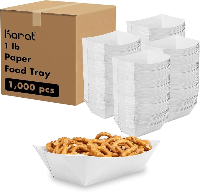 Karat White Paper Food Trays Disposable Food Boats by Karat