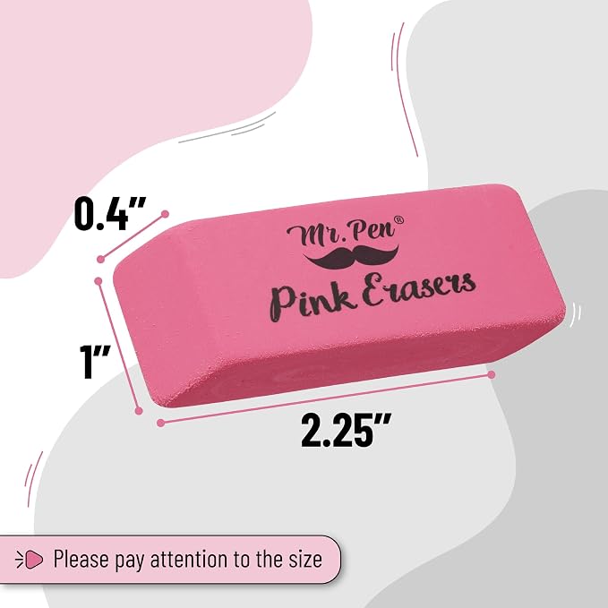 Mr. Pen- Pink Pencil Eraser Bulk, 60 Pack | Large Latex Free Block Erasers - Image 3