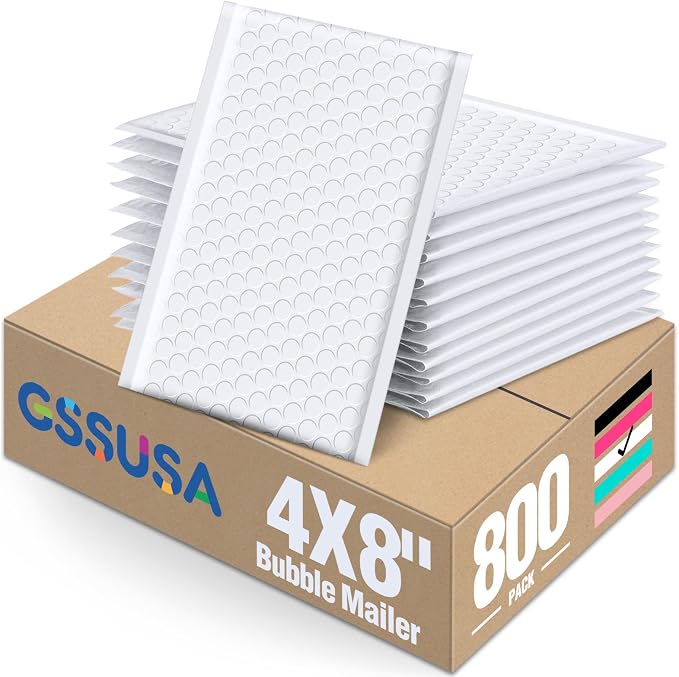 GSSUSA White Bubble Mailers 4x8 Small Padded Envelopes 800 Pack, Strong by GSSUSA