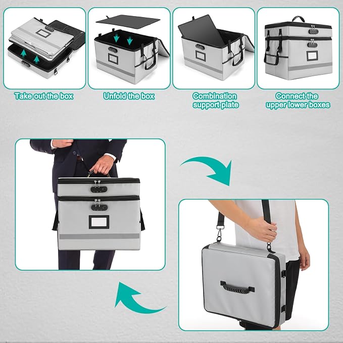 EXLIFBAG 2 Layer File Box with Lock, Portable Document Organizer Box with Handle - Image 4