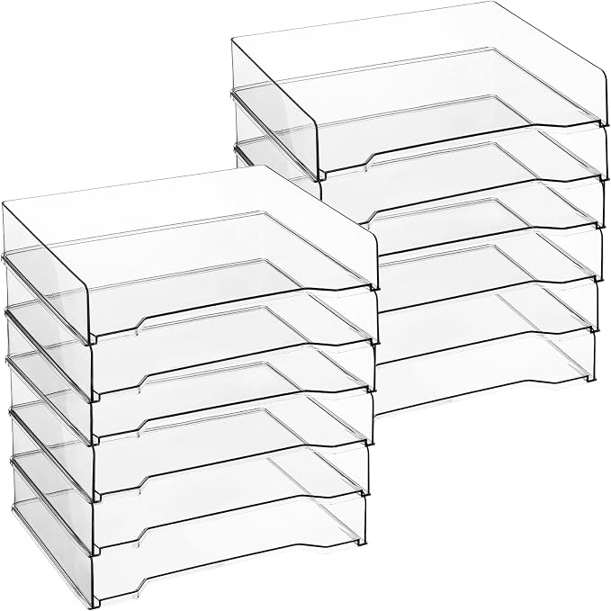 DoubleFill 12 Pcs Stackable Letter Tray Rectangular Plastic Desk Organizer 13 x by DoubleFill