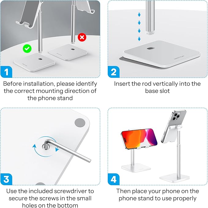OMOTON Cell Phone Stand, Adjustable Angle Height Desk Phone Dock Holder - Image 3