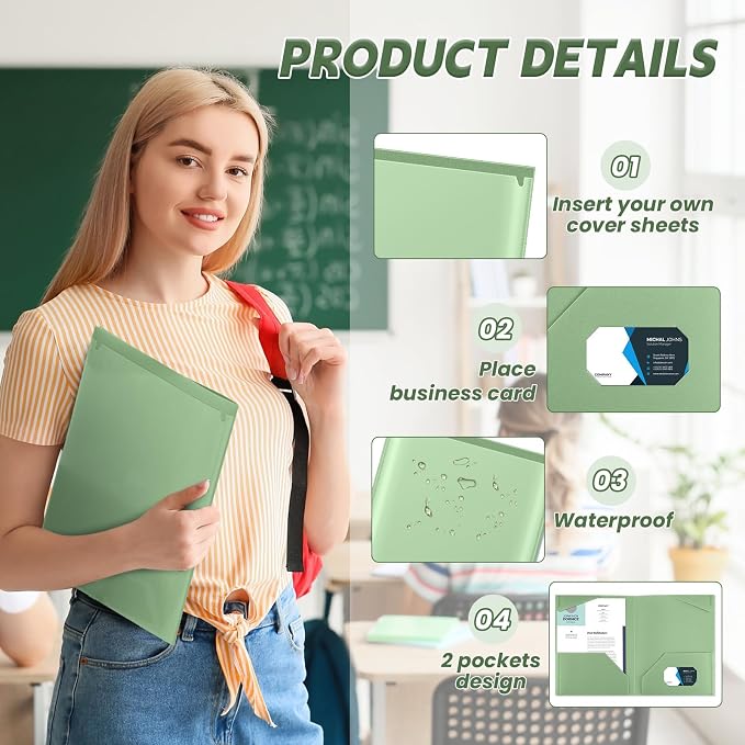 Henoyso 36 Pack Sage Green Plastic Folders - Image 3
