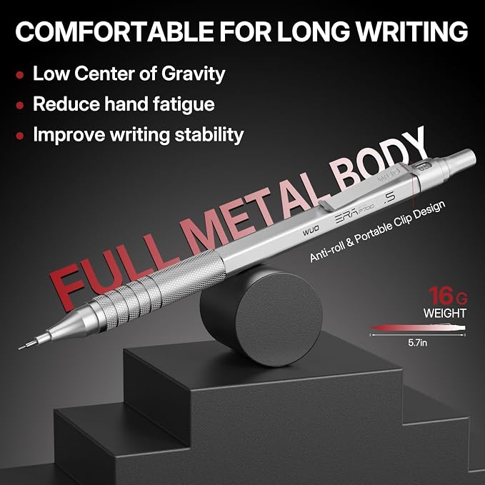 WUO 0.5mm Mechanical Pencil Set, 3 Metal Drafting Pencils - Image 4