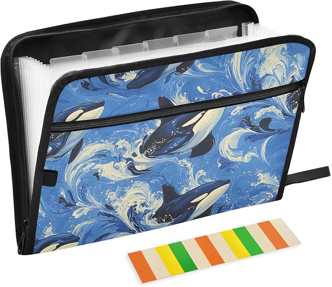 Expanding File Folder Orca Wave Blue Whale Accordion File Organizer 13 Pockets - Image 2