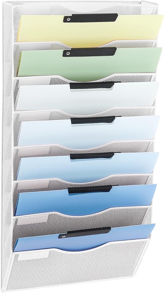 EASEPRES 8 Pocket Mesh Hanging Wall File Organizer, Wall Mounted Mail Paper by EASEPRES