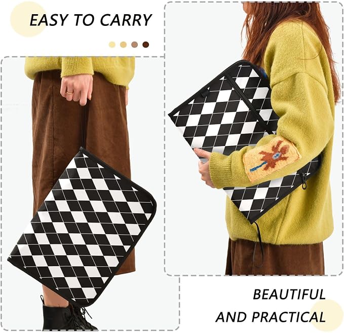 Black White Harlequin Pattern Accordion File Organizer Expanding Document Folder - Image 4