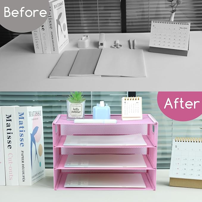 3 Tier Lettrer Tray Organizer, Metal Mesh Desk File Organizer - Image 4