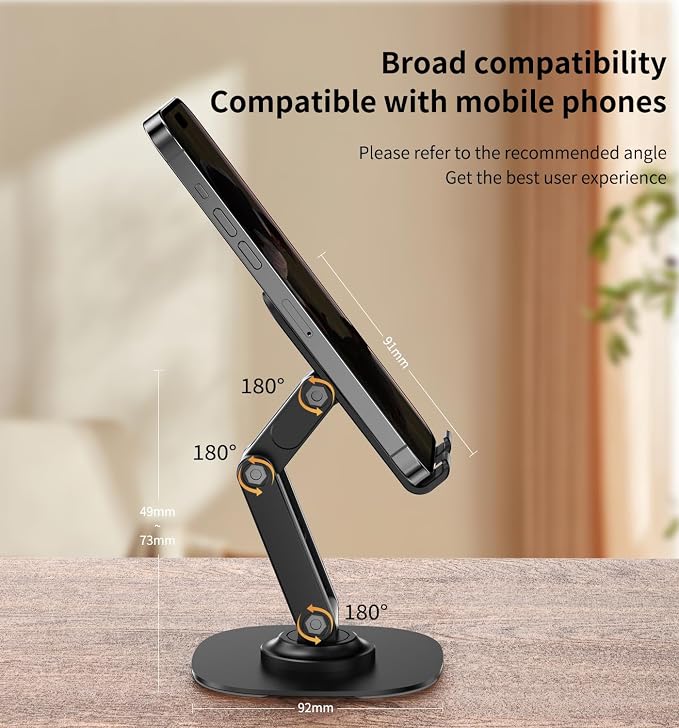 360° Rotating Cell Phone Stand for Desk, Adjustable & Foldable Phone Holder - Image 4