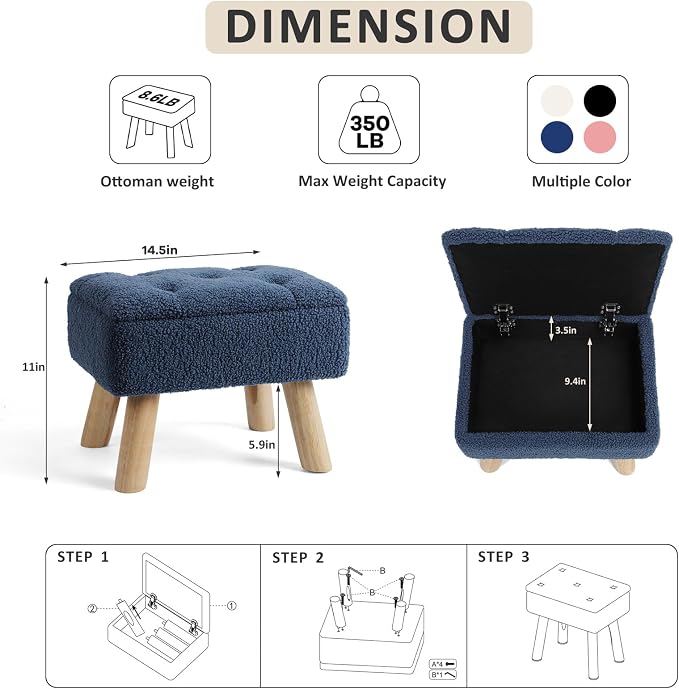 OGEMXU Storage Ottoman, Small Foot Stool Ottoman - Image 3