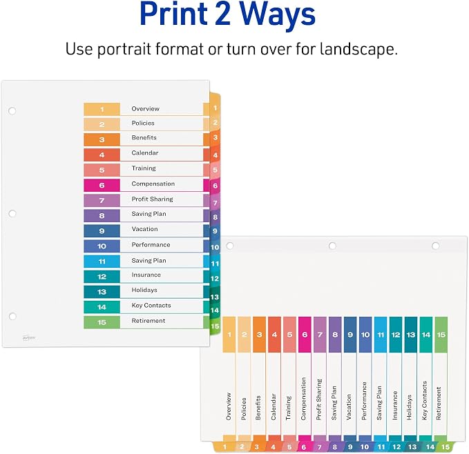 Avery Dividers for 3 Ring Binders, 15 Tabs per Set, Customizable Table - Image 3