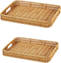 2 Pack Rectangle Rattan Serving Trays by Unknown
