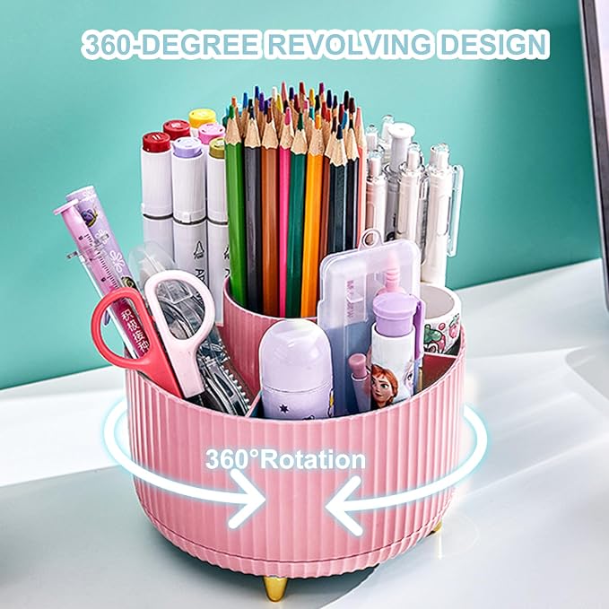 Cayxenful Pencil Holder For Desk, 5 Slots 360°Degree Rotating Desk Organizers - Image 3