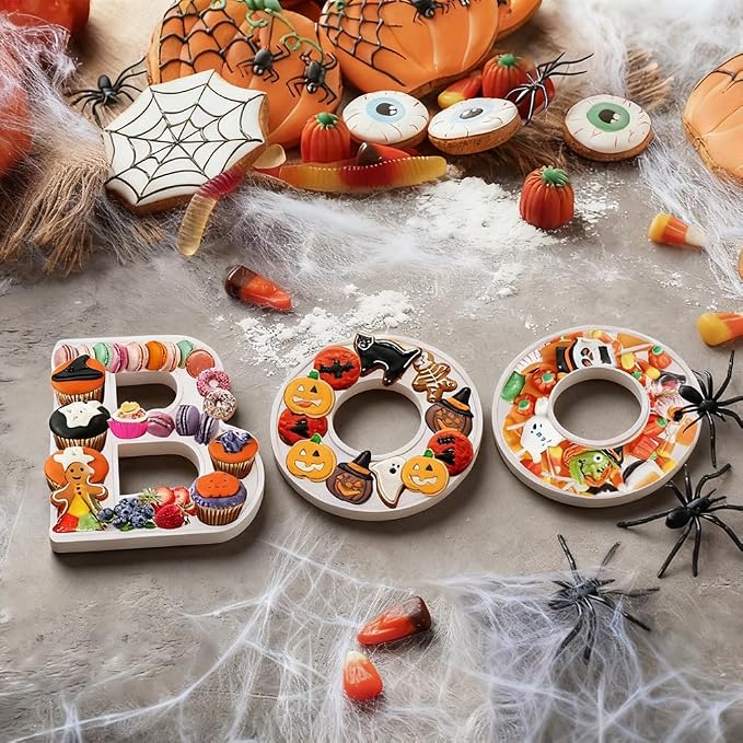 3pcs The Letters BOO Wooden Charcuterie Board, 12 Inch Larger Halloween Food - Image 2