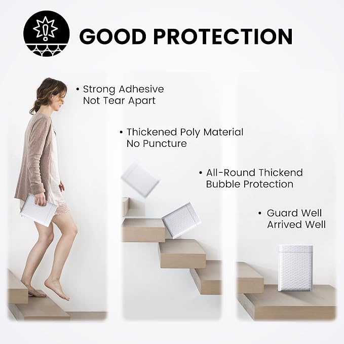 Fuxury 300 Pack White Bubble Mailers 6x10 Inch, Small Bubble Shipping - Image 5