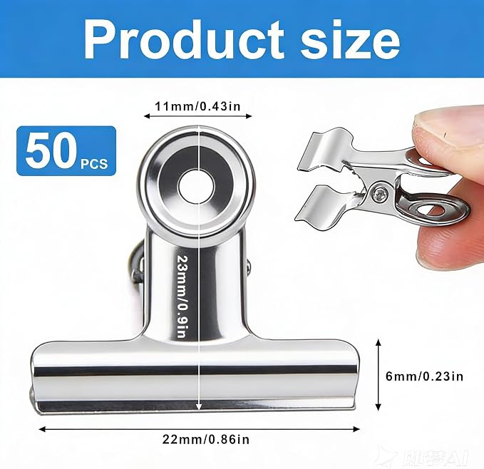 50 Pcs Metal Bulldog Clips, Mini Metal Paper Clips 0.87 in Hinge Clips Small - Image 2